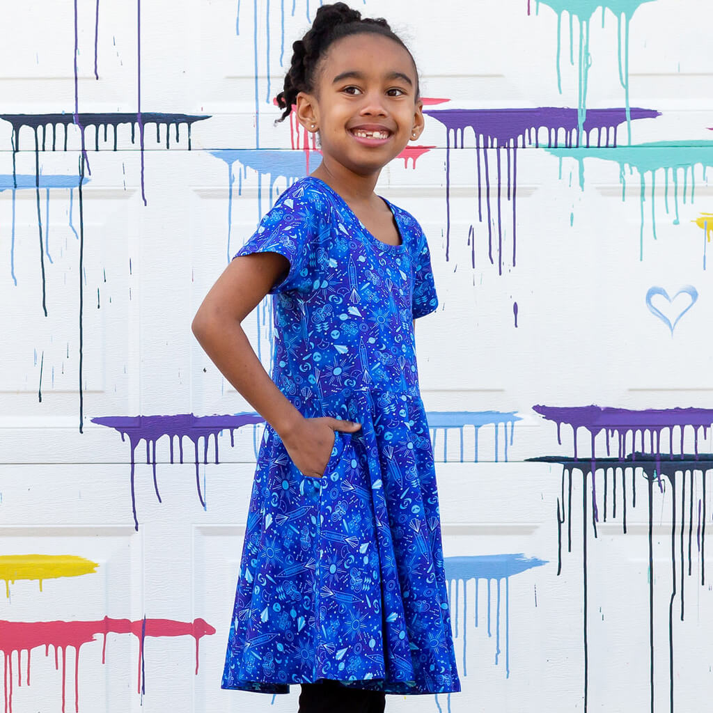 Art Deco Space Super Twirler Dress with Pockets 3T Art Deco Space Super Twirler Dress with Pockets 3T