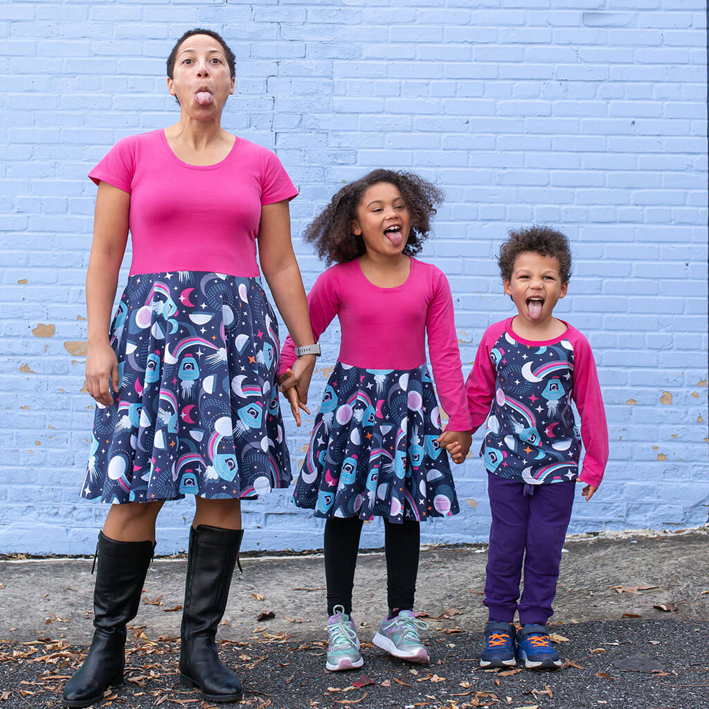 "Star Search" Astronauts Short Sleeve Super Twirler Dress with Pockets - Adult