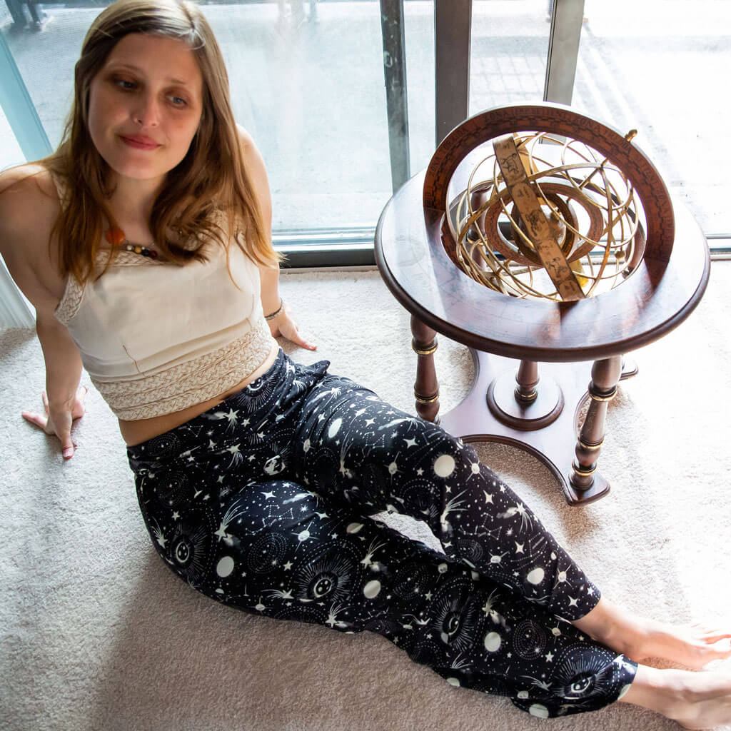 "Stellar Nap" Astronomy Foldover Straight Leg Lounge Pants with Pockets