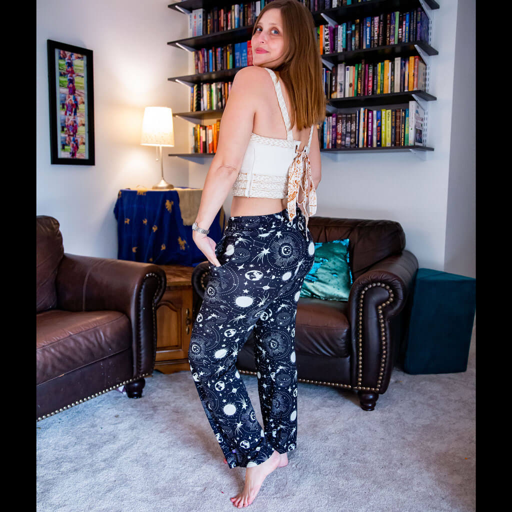 "Stellar Nap" Astronomy Foldover Straight Leg Lounge Pants with Pockets