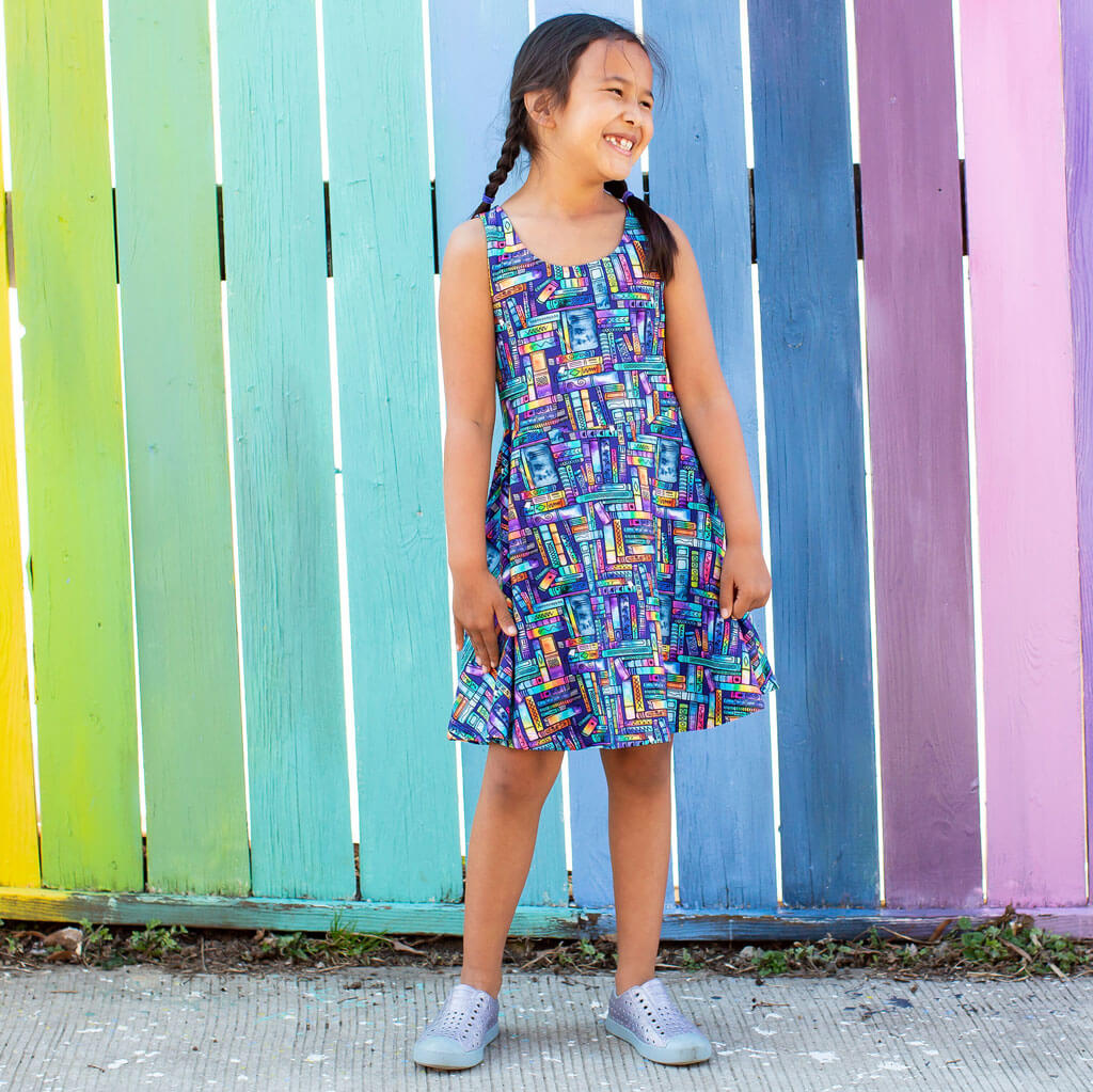 "Lost in the Stacks" Books Sleeveless Play Dress with Pockets