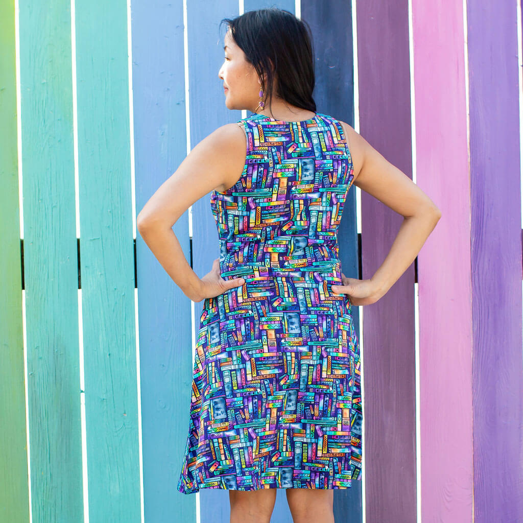 "Lost in the Stacks" Adult Books Sleeveless Dress with Pockets