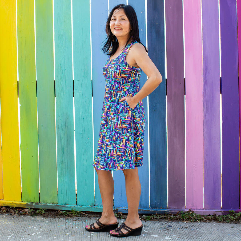 Lost in the Stacks Adult Books Sleeveless Dress with Pockets 32-34 Lost in the Stacks Adult Books Sleeveless Dress with Pockets 32-34