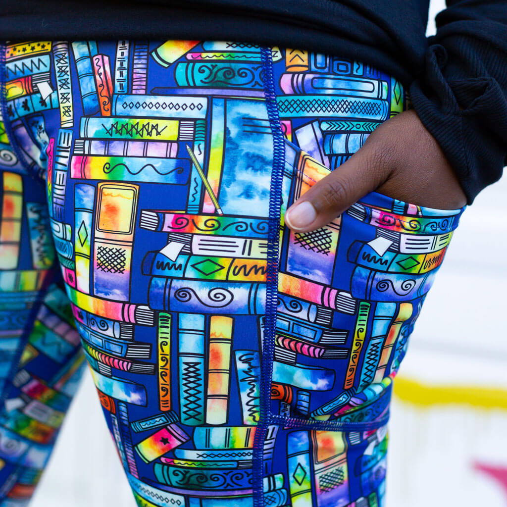 Adult "Lost in the Stacks" Books Athletic Leggings with Pockets