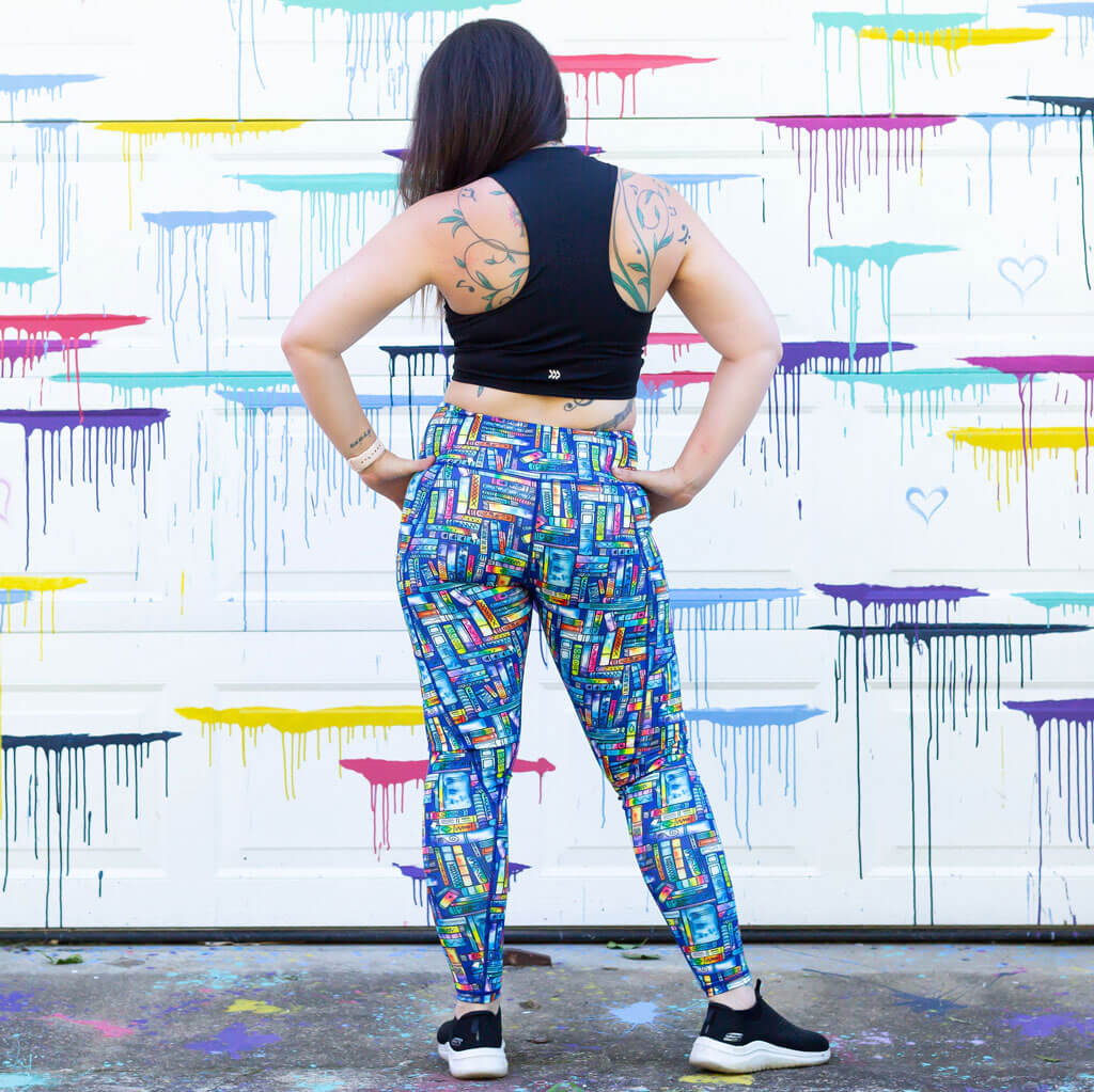 Adult "Lost in the Stacks" Books Athletic Leggings with Pockets
