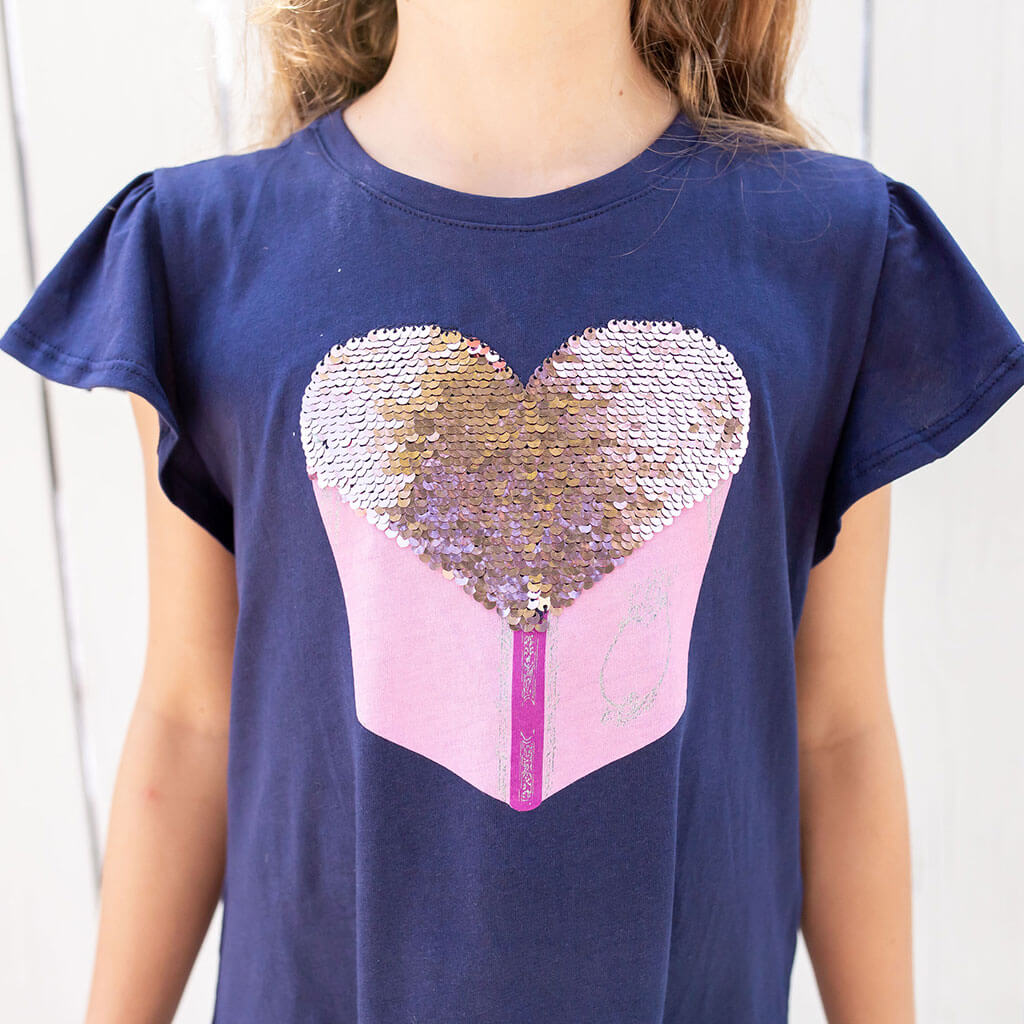 Flip Sequin Favorite Book Flutter Short Sleeve Shirt