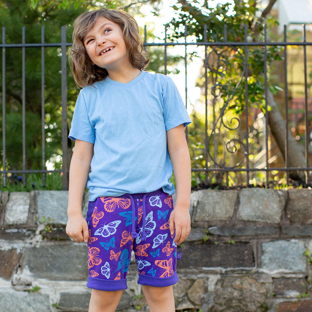 "Winging It" Butterflies Drawstring Cuffed Shorts with Pockets