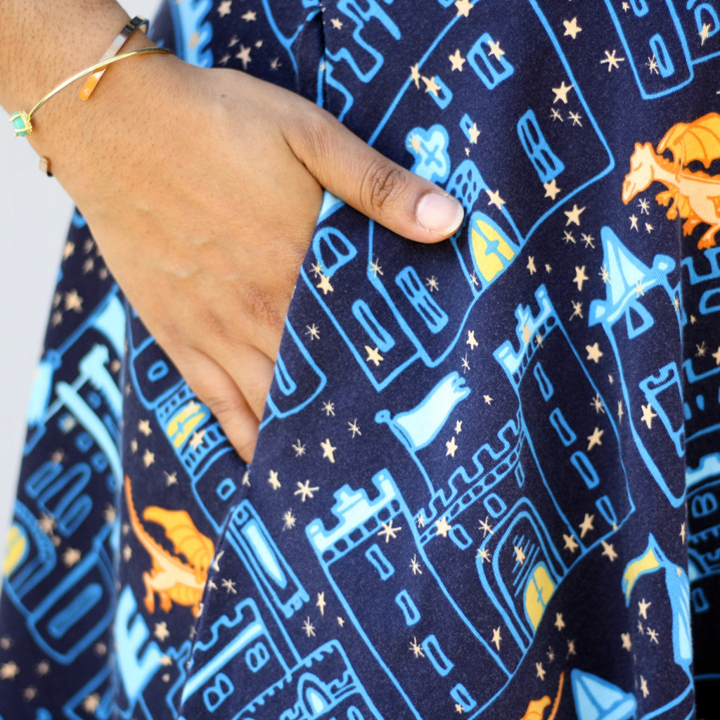 "Dragon's Keep" Adult Castles A-line Dress with Pockets
