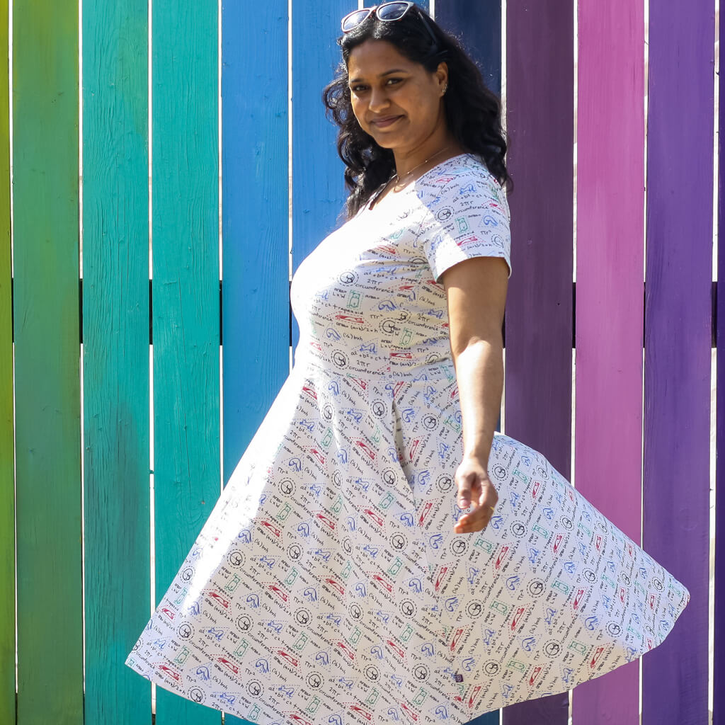 "Scratch Paper" Adult Geometry Cats A-line Dress with Pockets