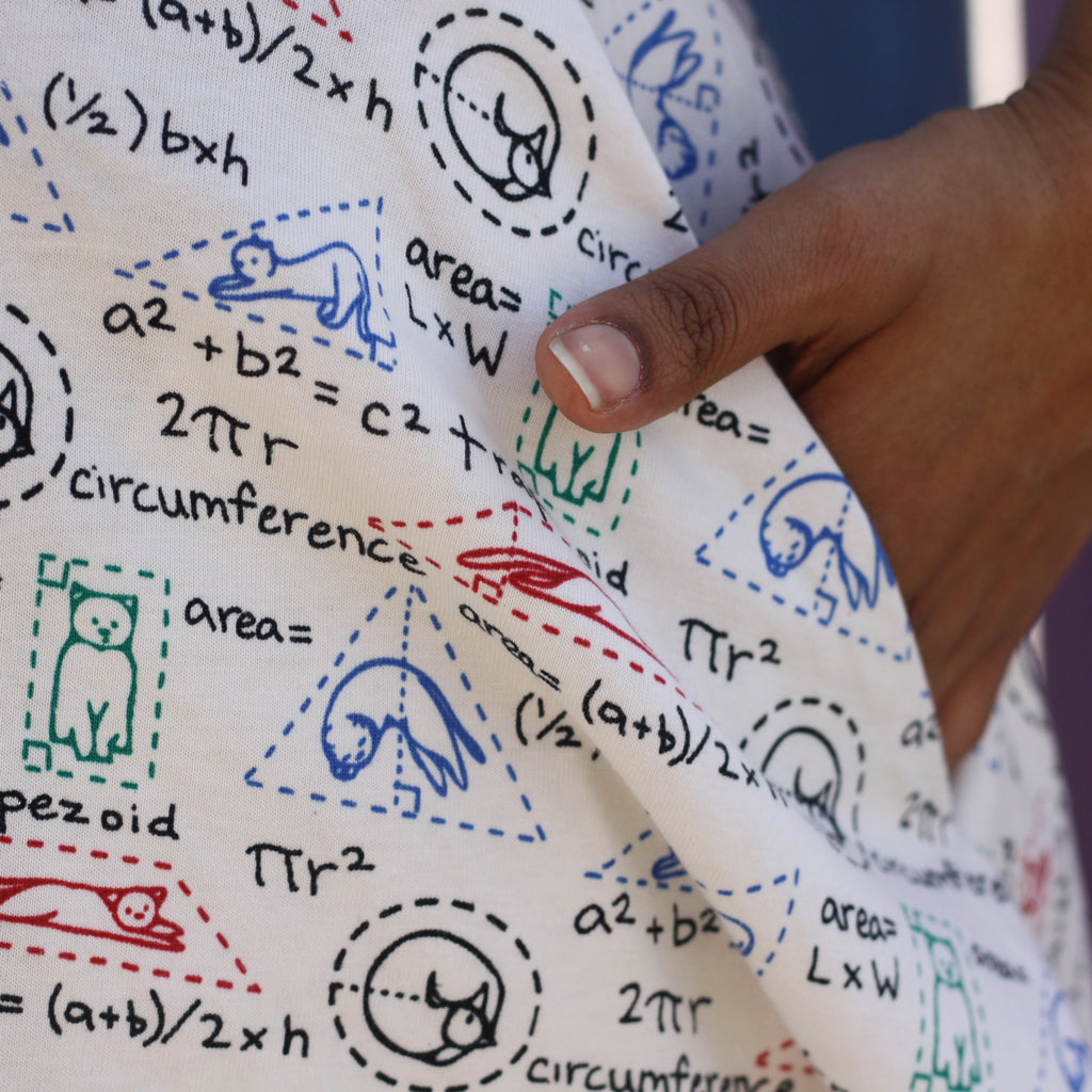 "Scratch Paper" Adult Geometry Cats A-line Dress with Pockets