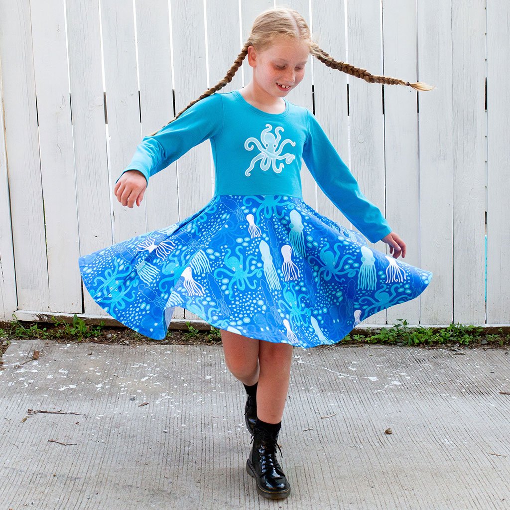 Cephalopods Super Twirler Dress with Pockets and Long Sleeves