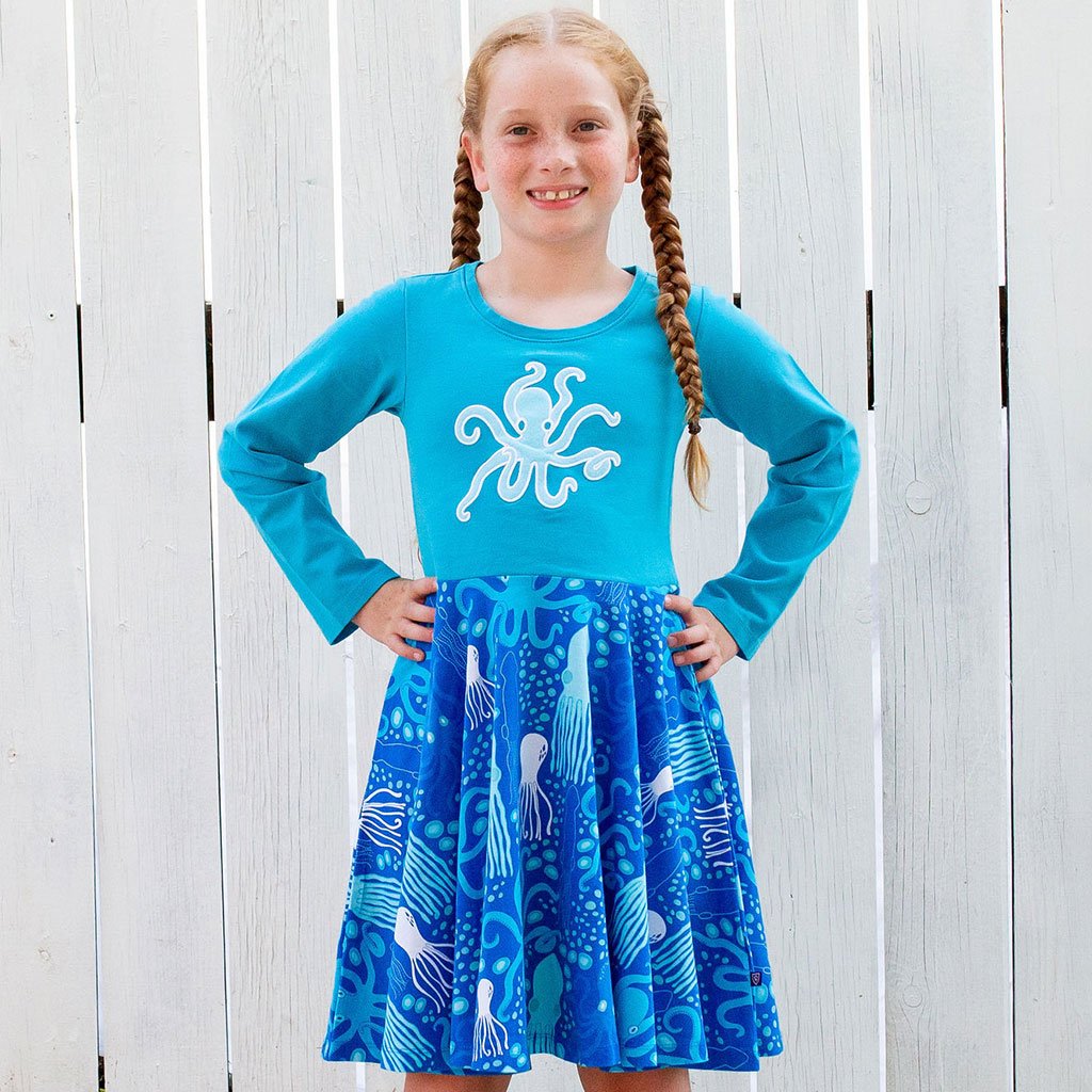 Cephalopods Super Twirler Dress with Pockets and Long Sleeves