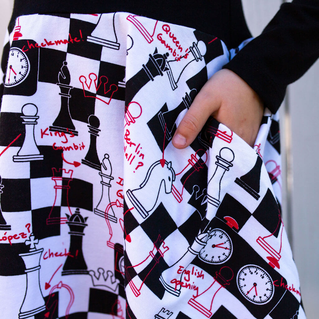 "Game Changer" Chess Strategy Twirly Play Dress with Pockets