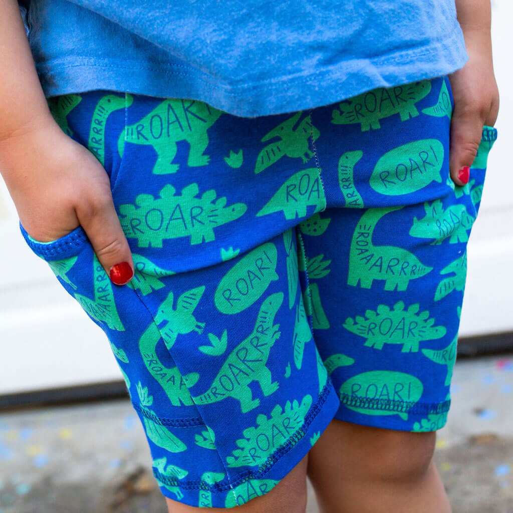 "Need I Say Roar" Dinosaur Shorts with Pockets