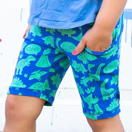 "Need I Say Roar" Dinosaur Shorts with Pockets