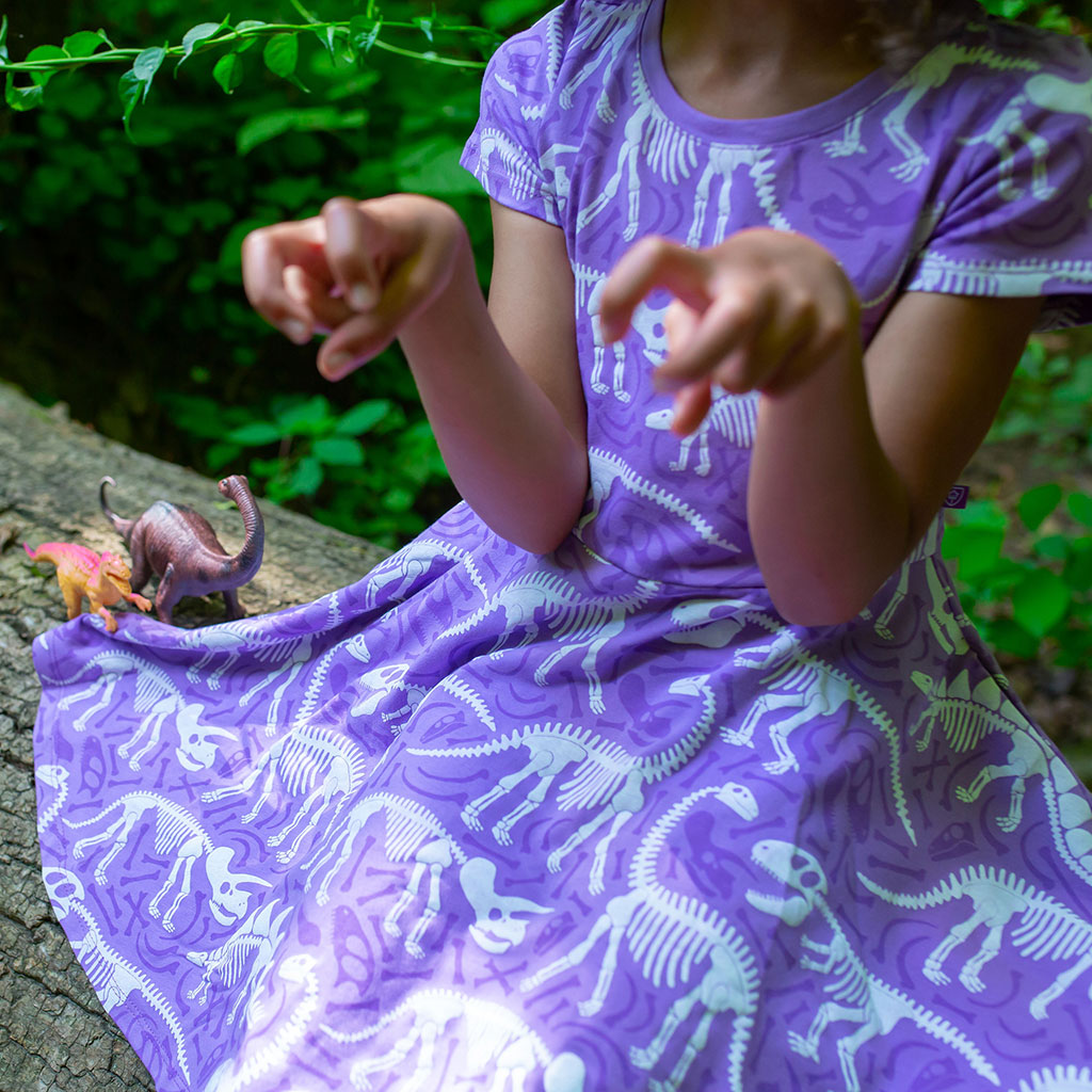 Dinosaur Bones Short Sleeve Super Twirler Play Dress with Pockets