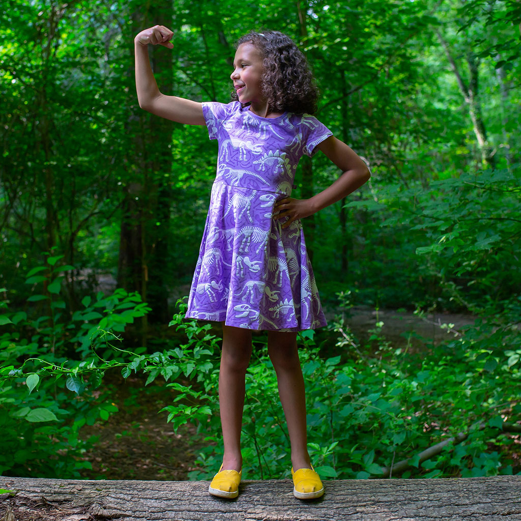 Dinosaur Bones Short Sleeve Super Twirler Play Dress with Pockets