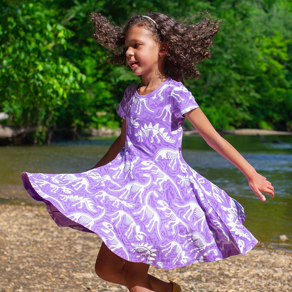 Dinosaur Bones Short Sleeve Super Twirler Play Dress with Pockets