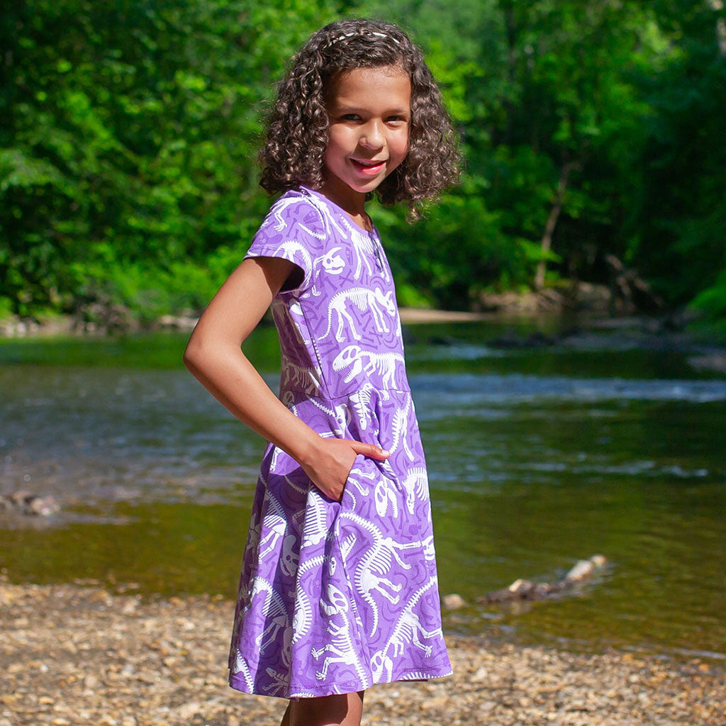 Dinosaur Bones Short Sleeve Super Twirler Play Dress with Pockets