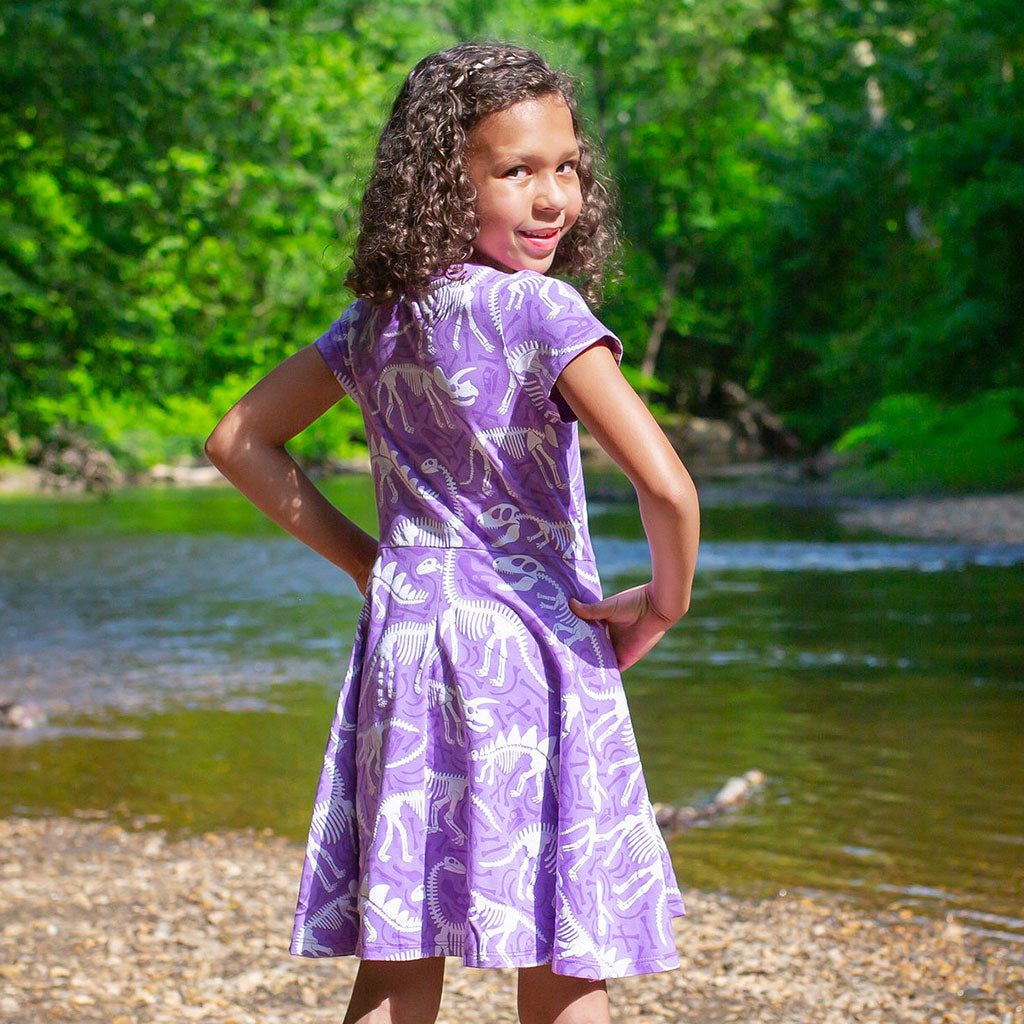 Dinosaur Bones Short Sleeve Super Twirler Play Dress with Pockets