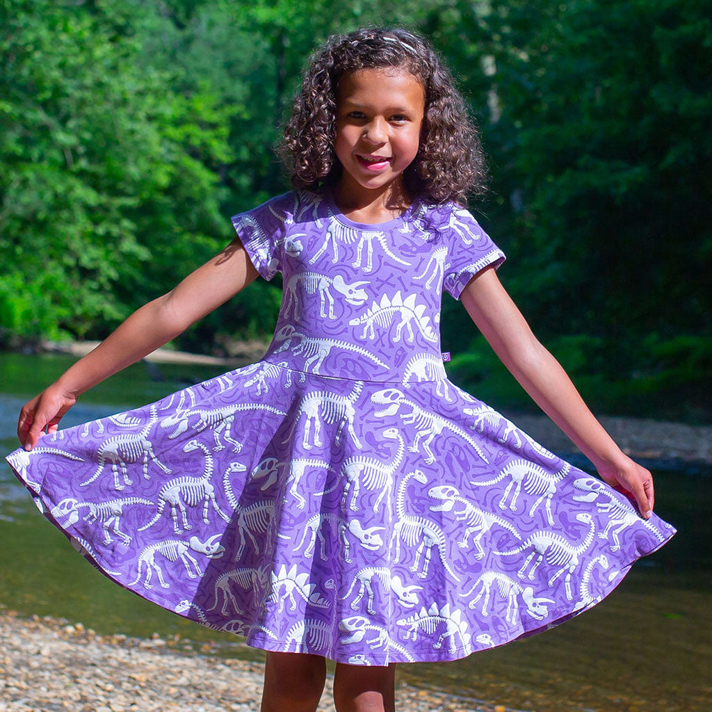 Dinosaur Bones Short Sleeve Super Twirler Play Dress with Pockets