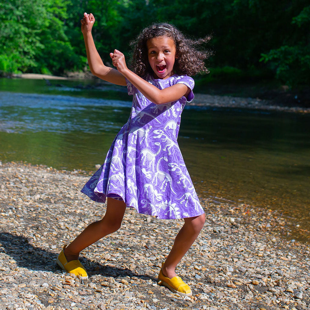 Dinosaur Bones Short Sleeve Super Twirler Play Dress with Pockets