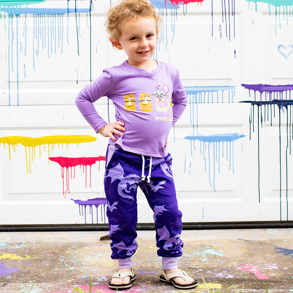 "Purple Reign" Dragons Fuzzy Fleece Joggers with Pockets