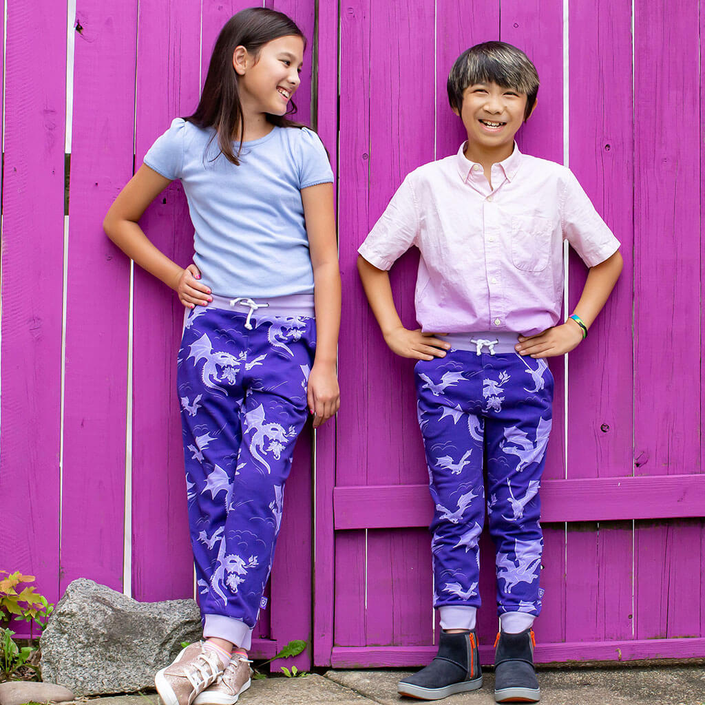 "Purple Reign" Dragons Fuzzy Fleece Joggers with Pockets