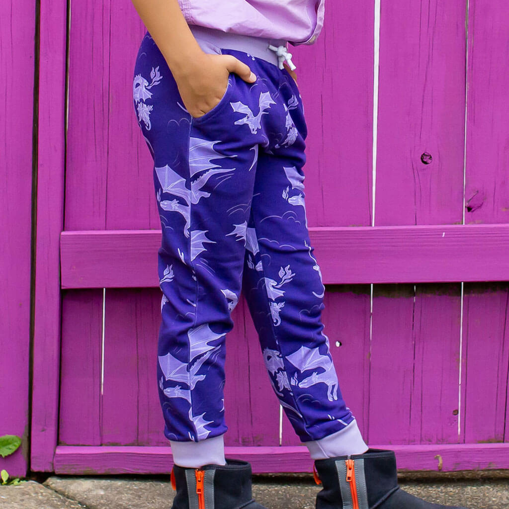 "Purple Reign" Dragons Fuzzy Fleece Joggers with Pockets