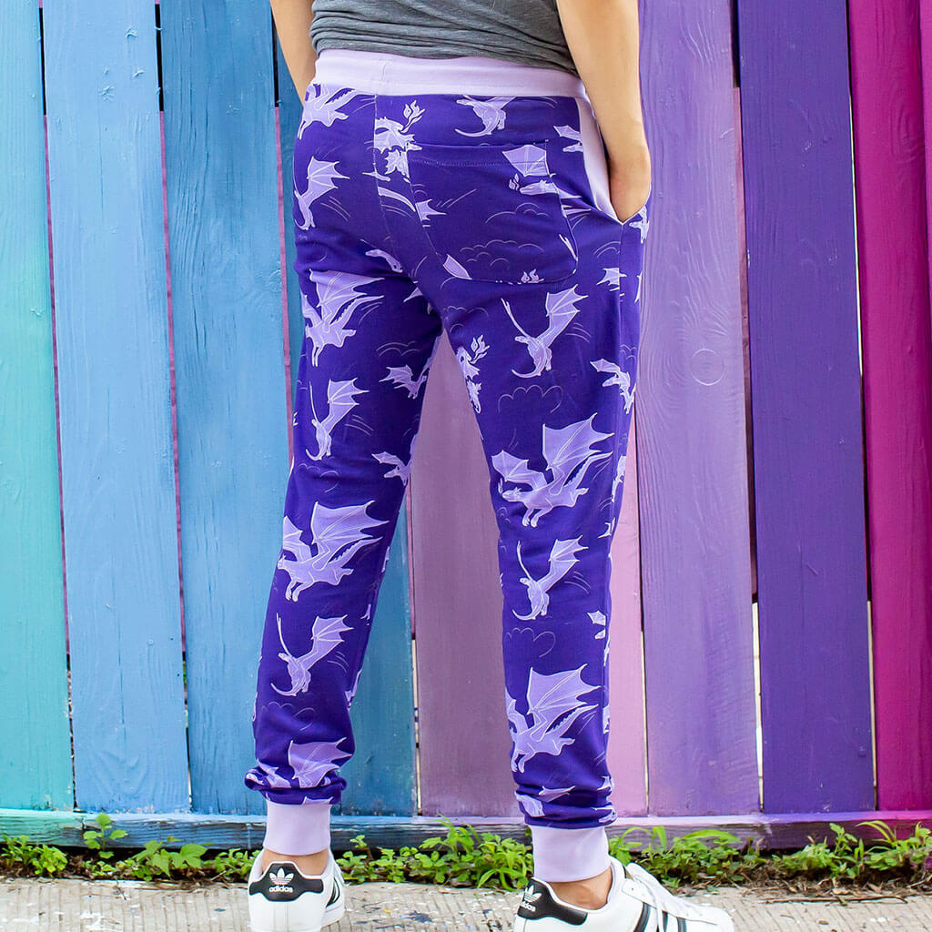 Adult "Purple Reign" Dragons Fuzzy Fleece Joggers with Pockets
