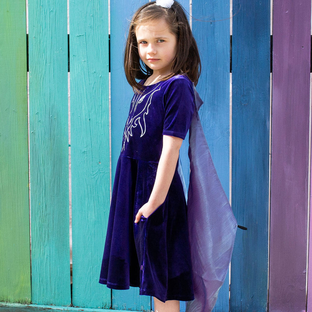 Dragon Ballerina Style Short Sleeve Dress with Pockets and Detachable Wings