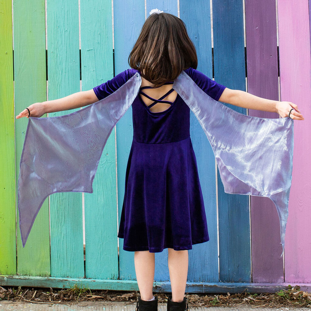 Dragon Ballerina Style Short Sleeve Dress with Pockets and Detachable Wings