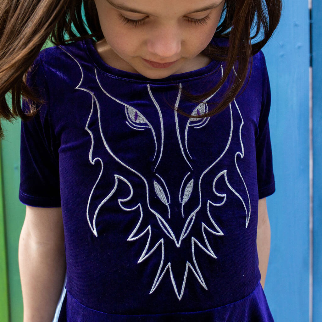 Dragon Ballerina Style Short Sleeve Dress with Pockets and Detachable Wings