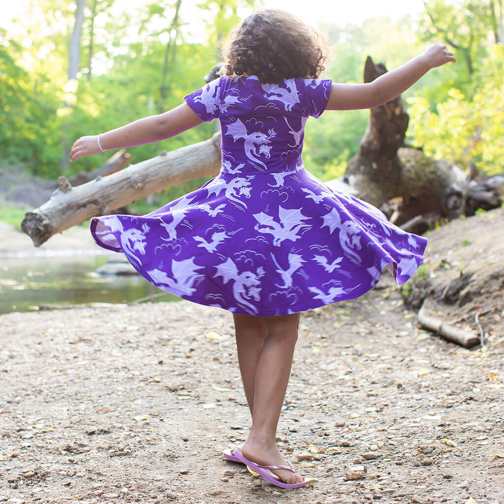 purple dress short sleeve Purple Reign Dragons Short Sleeve Super Twirler Play Dress with Pockets 2T
