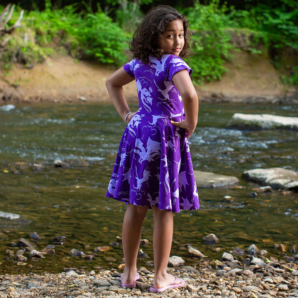 "Purple Reign" Dragons Short Sleeve Super Twirler Play Dress with Pockets