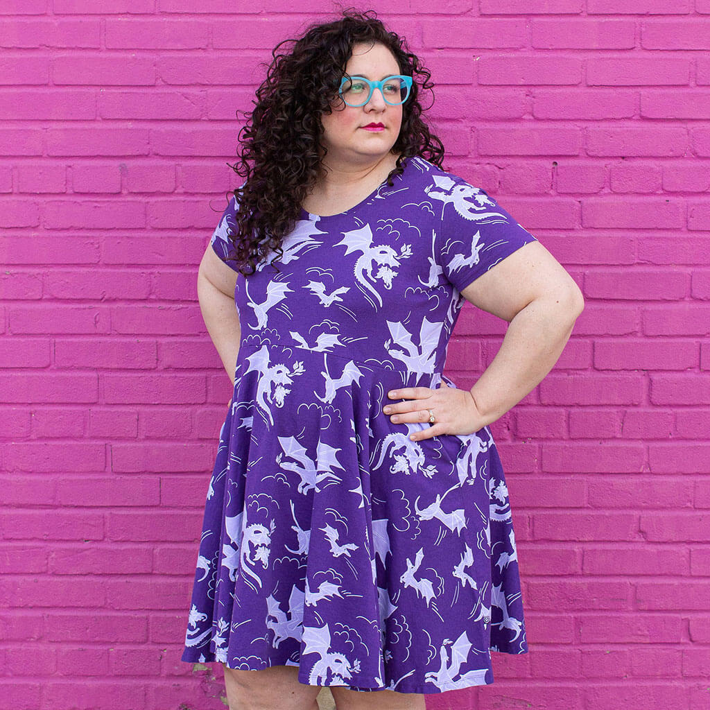 Adult &quot;Purple Reign&quot; Dragons Short Sleeve Super Twirler Dress with Pockets