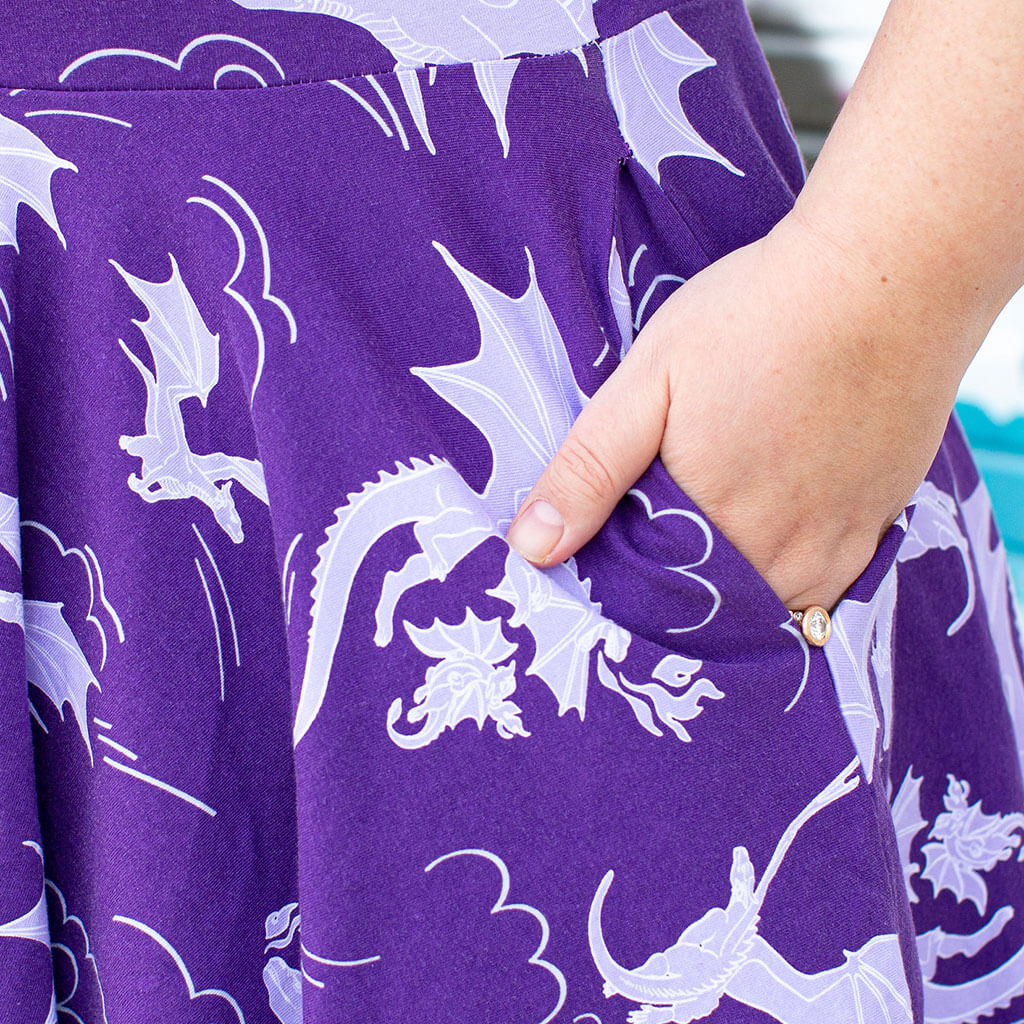 Adult "Purple Reign" Dragons Short Sleeve Super Twirler Dress with Pockets