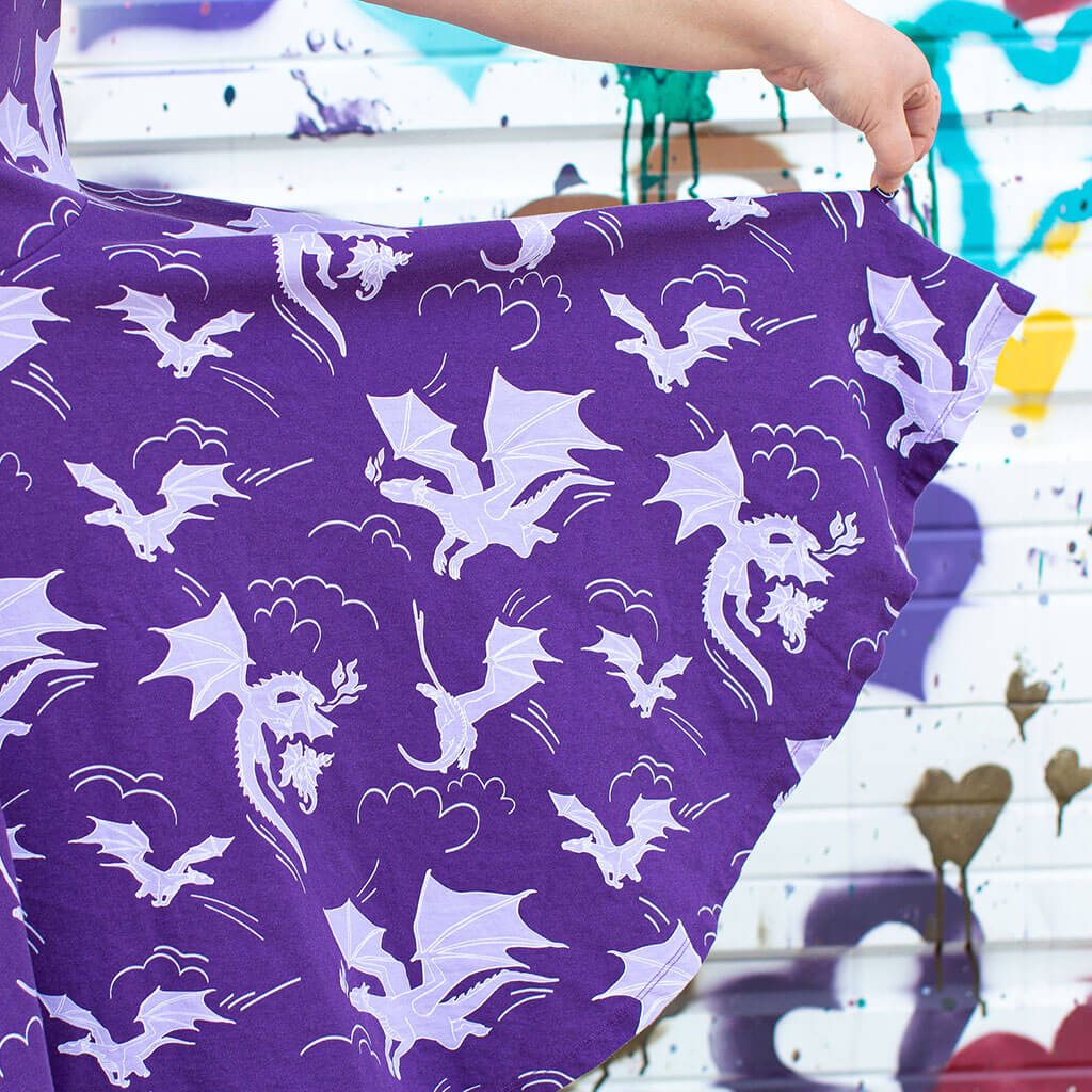 Adult "Purple Reign" Dragons Short Sleeve Super Twirler Dress with Pockets