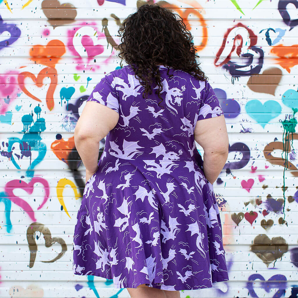 Adult "Purple Reign" Dragons Short Sleeve Super Twirler Dress with Pockets
