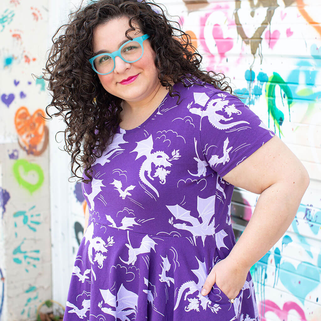 Adult "Purple Reign" Dragons Short Sleeve Super Twirler Dress with Pockets