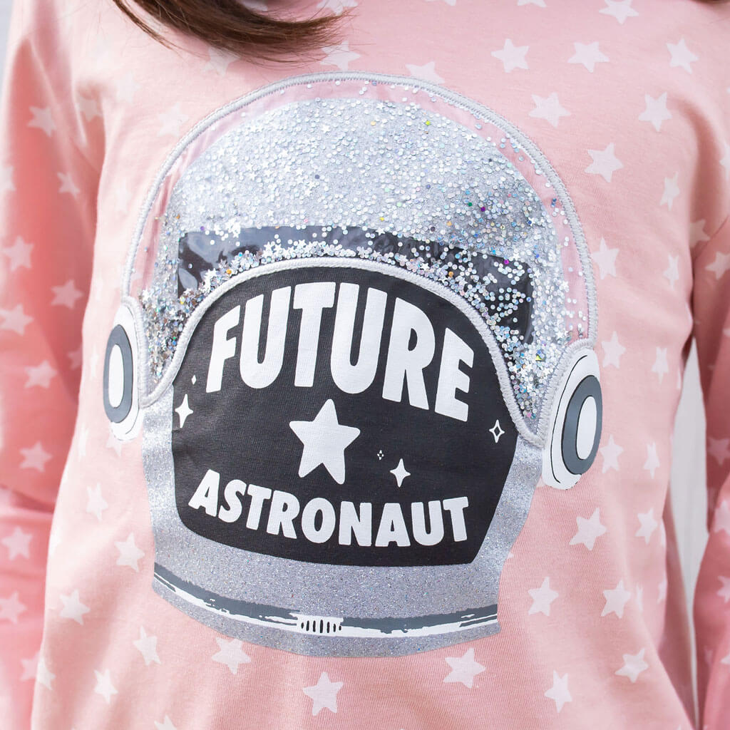 "Future Astronaut" Glitter Helmet Shirt with Long Sleeves
