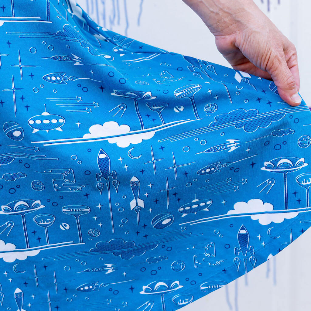 "Future Frontiers" Adult Galactic Cities A-Line Dress with Pockets