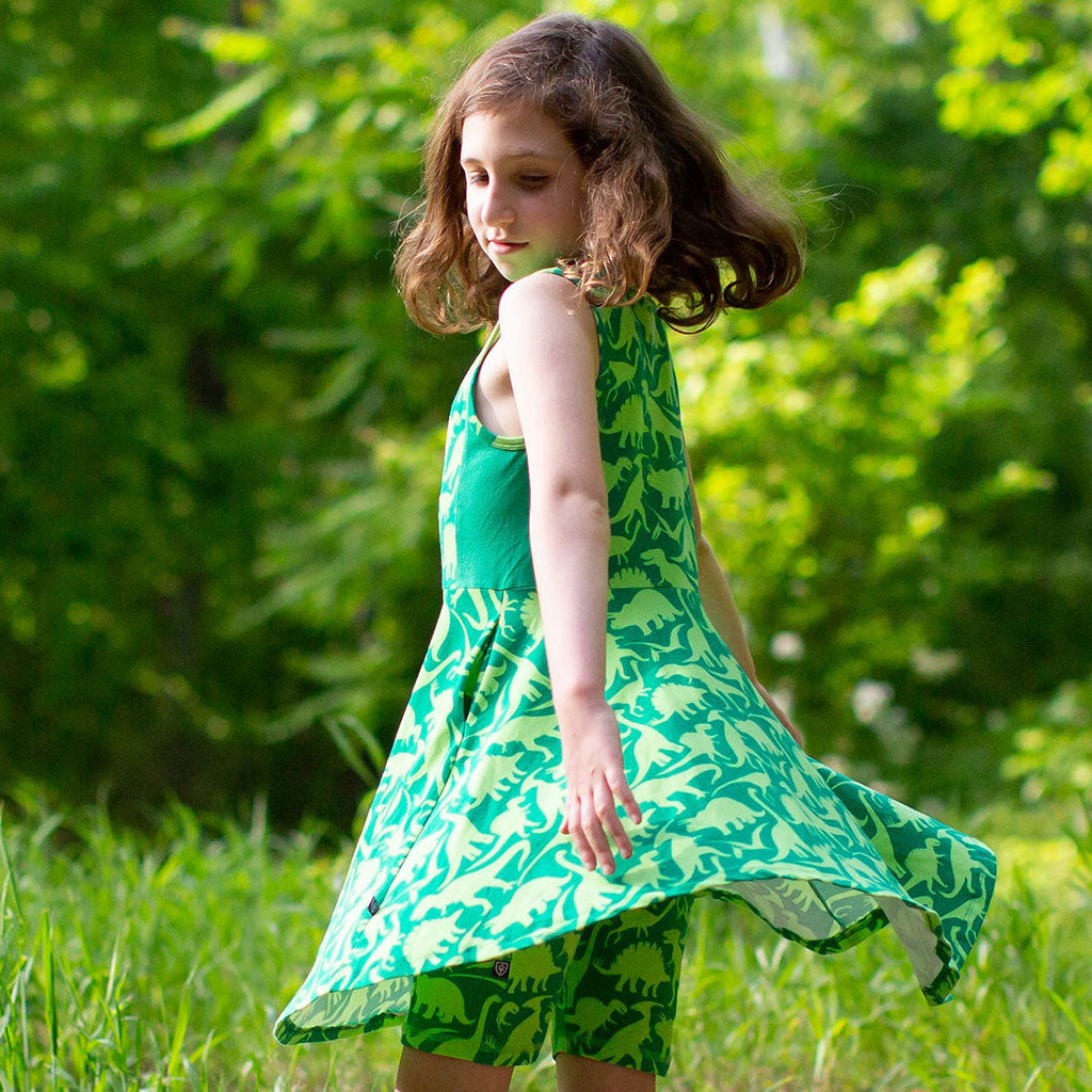 "Land Before Lime" Dinosaurs Skater Play Dress with Pockets