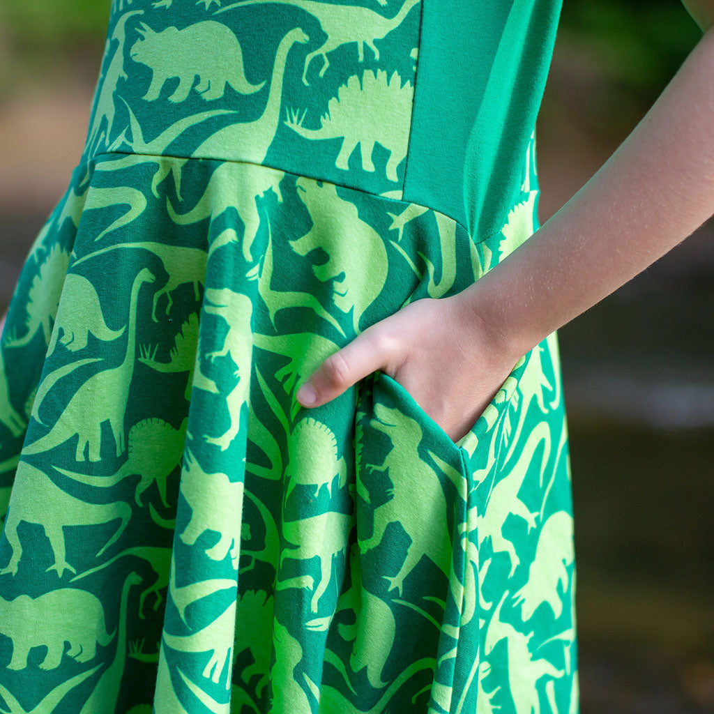 "Land Before Lime" Dinosaurs Skater Play Dress with Pockets