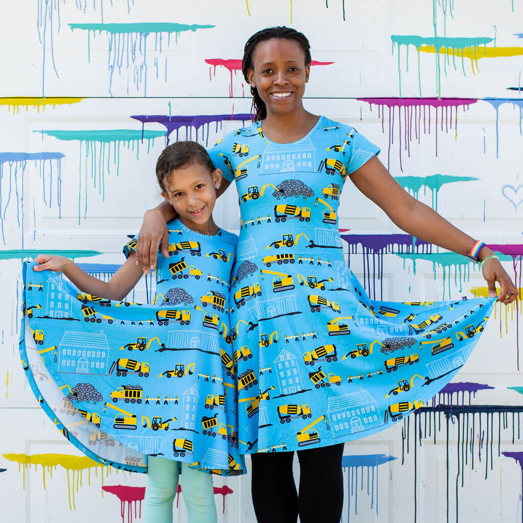 "Groundbreaker" Adult Construction Vehicles A-Line Dress with Pockets