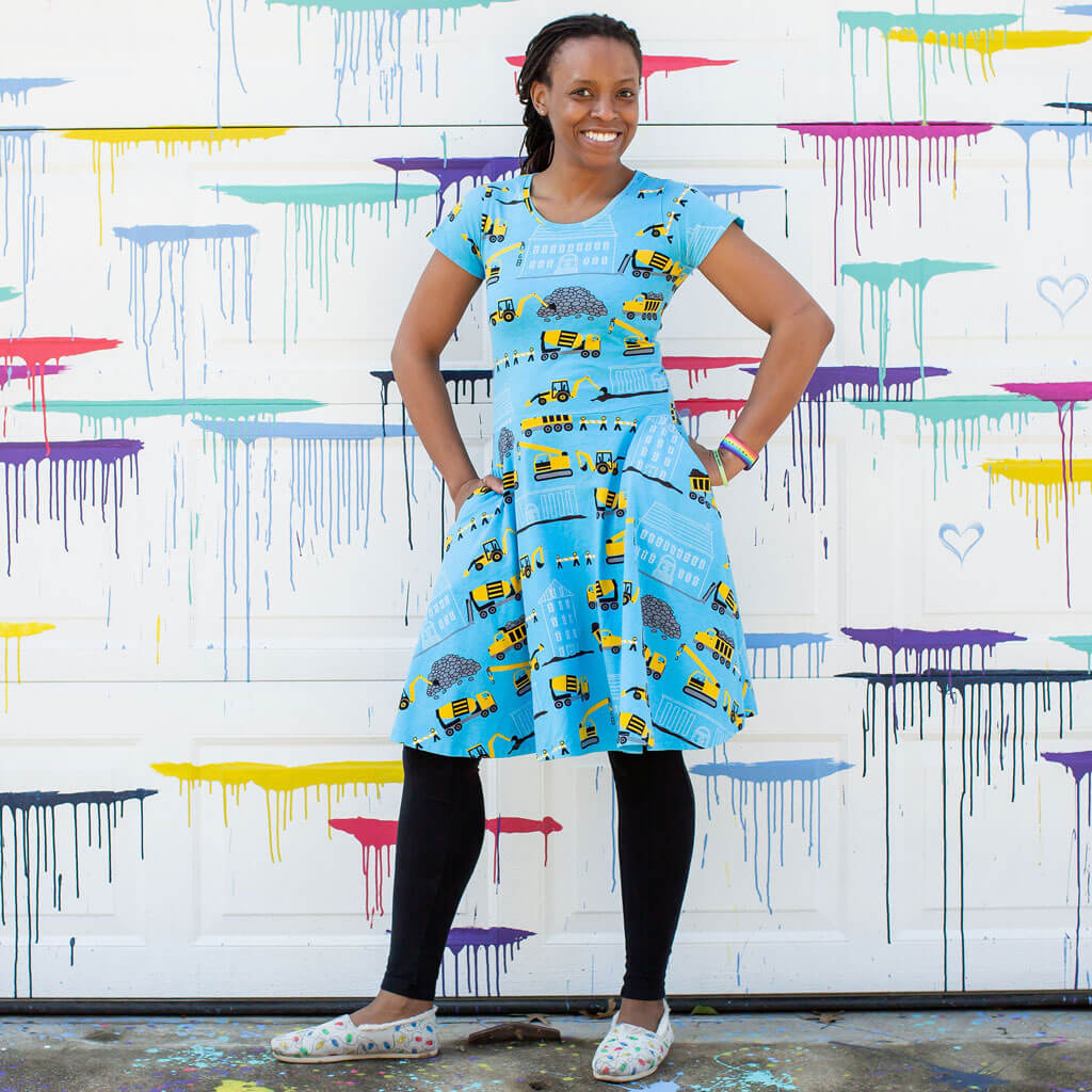 "Groundbreaker" Adult Construction Vehicles A-Line Dress with Pockets