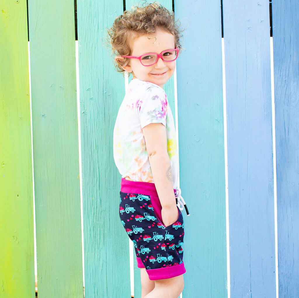 "Harvest of Love" Heart Tractors Drawstring Cuffed Shorts with Pockets