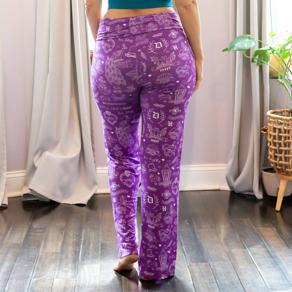 Womens Solid Foldover Lounge Flared Cotton Yoga Pants 