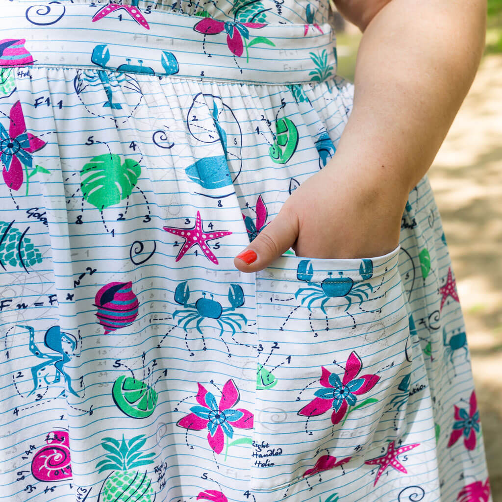 "Fibonacci Summer" Adult Math in Nature Sleeveless Dress with Patch Pockets