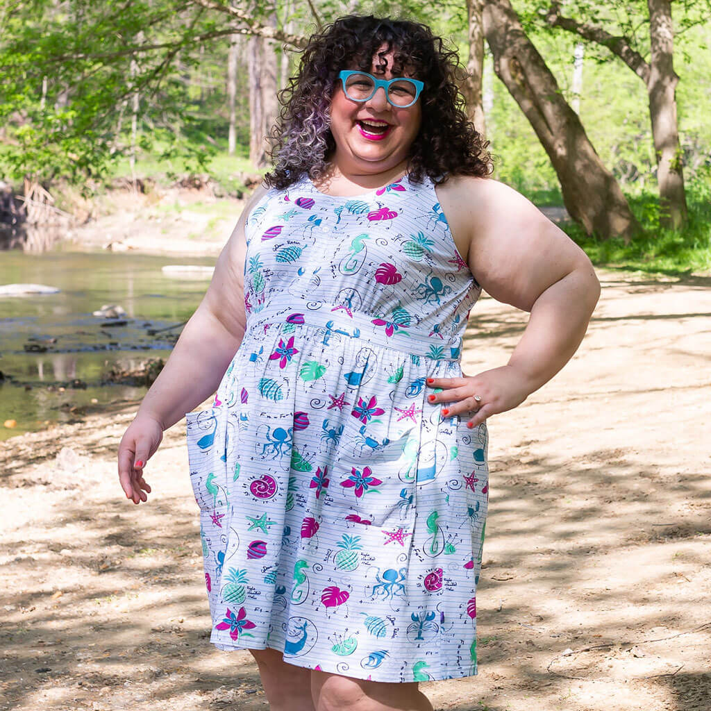 "Fibonacci Summer" Adult Math in Nature Sleeveless Dress with Patch Pockets